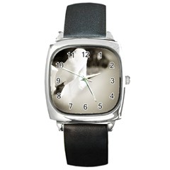Swan Black Leather Watch (square)