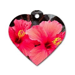 Red Hibiscus Dog Tag Heart (two Sided) by ADIStyle