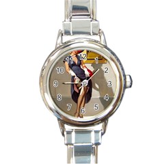 Retro Pin-up Girl Round Italian Charm Watch by PinUpGallery