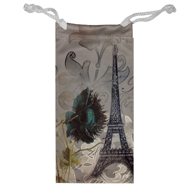 Floral Vintage Paris Eiffel Tower Art Jewelry Bag