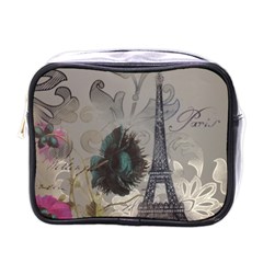 Floral Vintage Paris Eiffel Tower Art Mini Travel Toiletry Bag (one Side) by chicelegantboutique