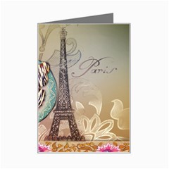 Fuschia Flowers Butterfly Eiffel Tower Vintage Paris Fashion Mini Greeting Card by chicelegantboutique