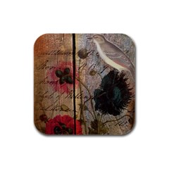 Vintage Bird Poppy Flower Botanical Art Drink Coasters 4 Pack (square) by chicelegantboutique