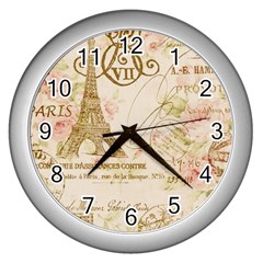 Floral Eiffel Tower Vintage French Paris Art Wall Clock (silver)