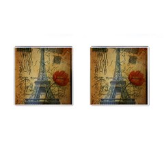 Vintage Stamps Postage Poppy Flower Floral Eiffel Tower Vintage Paris Cufflinks (square)