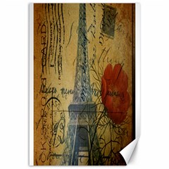 Vintage Stamps Postage Poppy Flower Floral Eiffel Tower Vintage Paris Canvas 12  X 18  (unframed) by chicelegantboutique