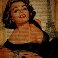 Vintage Newspaper Print Pin Up Girl Paris Eiffel Tower Canvas 16  X 16  (unframed) by chicelegantboutique