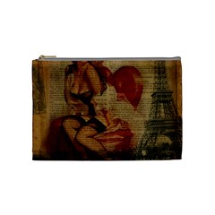 Vintage Newspaper Print Sexy Hot Gil Elvgren Pin Up Girl Paris Eiffel Tower Cosmetic Bag (medium) by chicelegantboutique