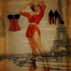 Vintage Newspaper Print Sexy Hot Gil Elvgren Pin Up Girl Paris Eiffel Tower Western Country Naughty  Canvas 16  X 16  (unframed)