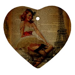 Cute Sweet Sailor Dress Vintage Newspaper Print Sexy Hot Gil Elvgren Pin Up Girl Paris Eiffel Tower Heart Ornament by chicelegantboutique