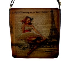 Cute Sweet Sailor Dress Vintage Newspaper Print Sexy Hot Gil Elvgren Pin Up Girl Paris Eiffel Tower Flap Closure Messenger Bag (large) by chicelegantboutique