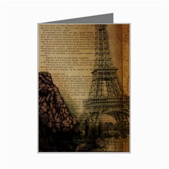 Elegant Evening Gown Lady Vintage Newspaper Print Pin Up Girl Paris Eiffel Tower Mini Greeting Card by chicelegantboutique