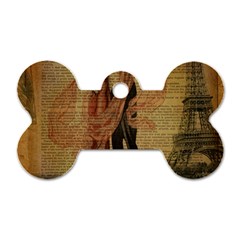 Vintage Paris Eiffel Tower Elegant Dancing Waltz Dance Couple  Dog Tag Bone (two Sided) by chicelegantboutique