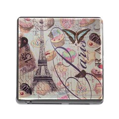 French Pastry Vintage Scripts Floral Scripts Butterfly Eiffel Tower Vintage Paris Fashion Memory Card Reader With Storage (square) by chicelegantboutique