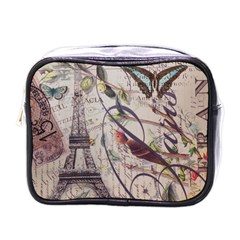 Paris Eiffel Tower Vintage Bird Butterfly French Botanical Art Mini Travel Toiletry Bag (one Side) by chicelegantboutique