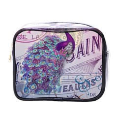 French Scripts  Purple Peacock Floral Paris Decor Mini Travel Toiletry Bag (one Side) by chicelegantboutique