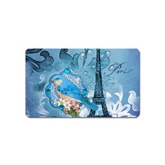 Girly Blue Bird Vintage Damask Floral Paris Eiffel Tower Magnet (name Card) by chicelegantboutique