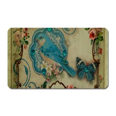 Victorian Girly Blue Bird Vintage Damask Floral Paris Eiffel Tower Magnet (rectangular) by chicelegantboutique