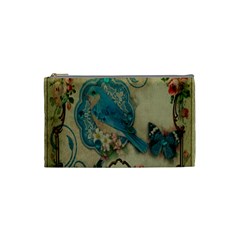 Victorian Girly Blue Bird Vintage Damask Floral Paris Eiffel Tower Cosmetic Bag (small) by chicelegantboutique