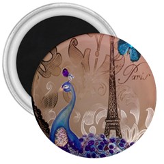 Modern Butterfly  Floral Paris Eiffel Tower Decor 3  Button Magnet by chicelegantboutique