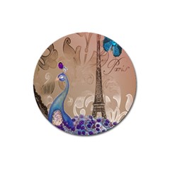 Modern Butterfly  Floral Paris Eiffel Tower Decor Magnet 3  (round) by chicelegantboutique