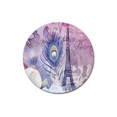 Peacock Feather White Rose Paris Eiffel Tower Magnet 3  (round) by chicelegantboutique