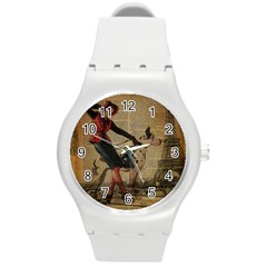 Paris Girl And Great Dane Vintage Newspaper Print Sexy Hot Gil Elvgren Pin Up Girl Paris Eiffel Towe Plastic Sport Watch (medium) by chicelegantboutique