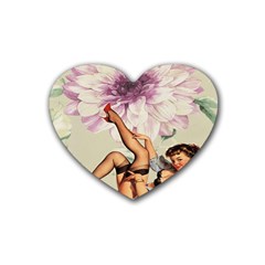 Gil Elvgren Pin Up Girl Purple Flower Fashion Art Drink Coasters (heart) by chicelegantboutique
