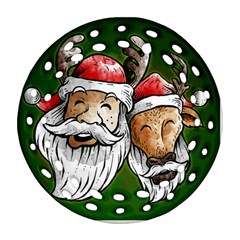 Deer Santa, Merry Christmas Round Filigree Ornament (two Sides)