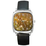 Waterdrops Square Leather Watch