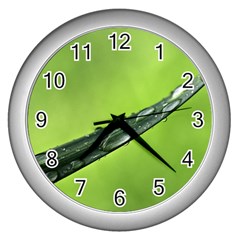 Green Drops Wall Clock (silver) by Siebenhuehner
