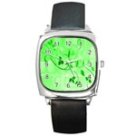Floral Green Square Leather Watch