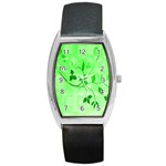 Floral Green Tonneau Leather Watch