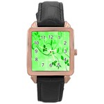 Floral Green Rose Gold Leather Watch 