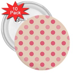 Pale Pink Polka Dots 3  Button (10 Pack) by Colorfulart23