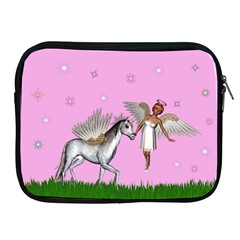 Unicorn And Fairy In A Grass Field And Sparkles Apple Ipad Zippered Sleeve