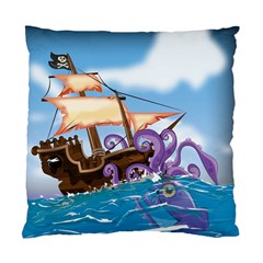 Pirate Ship Attacked By Giant Squid Cartoon Cushion Case (two Sided)  by NickGreenaway