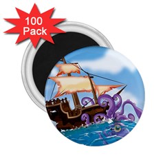 Piratepirate Ship Attacked By Giant Squid  2 25  Button Magnet (100 Pack) by NickGreenaway