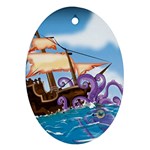 PiratePirate Ship Attacked By Giant Squid  Oval Ornament (Two Sides) Front