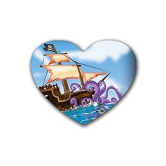 Pirate Ship Attacked By Giant Squid Cartoon  Drink Coasters (heart) by NickGreenaway