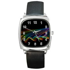  Flowing Fabric Of Rainbow Light, Abstract  Square Leather Watch by DianeClancy