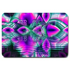  Teal Violet Crystal Palace, Abstract Cosmic Heart Large Door Mat by DianeClancy