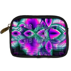  Teal Violet Crystal Palace, Abstract Cosmic Heart Digital Camera Leather Case by DianeClancy