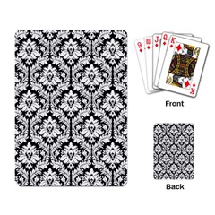White On Black Damask Playing Cards Single Design by Zandiepants