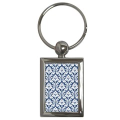 White On Blue Damask Key Chain (rectangle) by Zandiepants