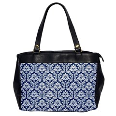 White On Blue Damask Oversize Office Handbag (one Side) by Zandiepants