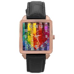 Conundrum I, Abstract Rainbow Woman Goddess  Rose Gold Leather Watch  by DianeClancy