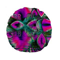 Crystal Flower Garden, Abstract Teal Violet 15  Premium Round Cushion  by DianeClancy