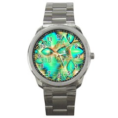 Golden Teal Peacock, Abstract Copper Crystal Sport Metal Watch by DianeClancy
