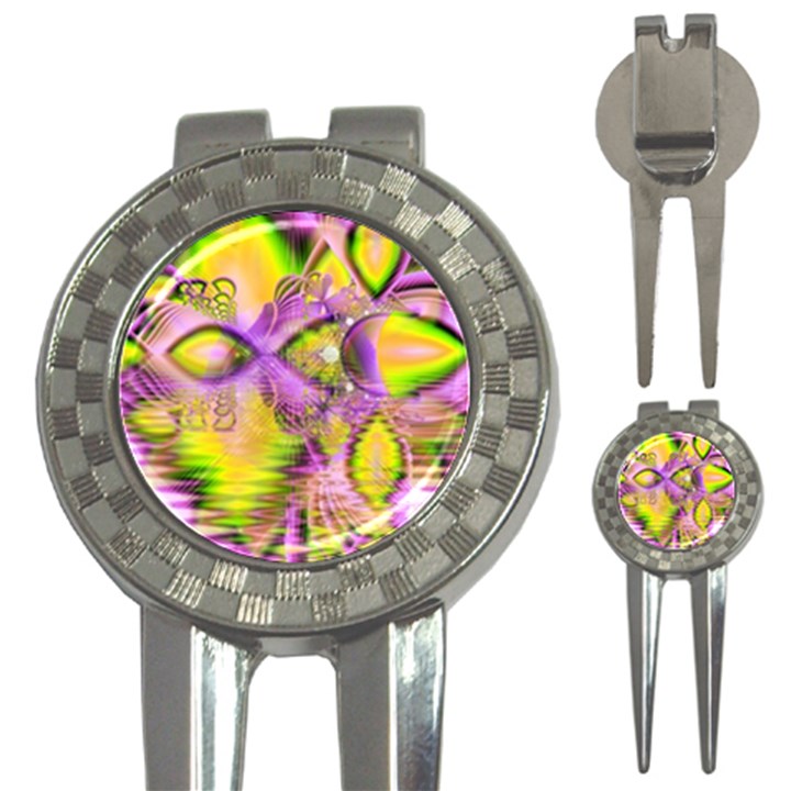 Golden Violet Crystal Heart Of Fire, Abstract Golf Pitchfork & Ball Marker